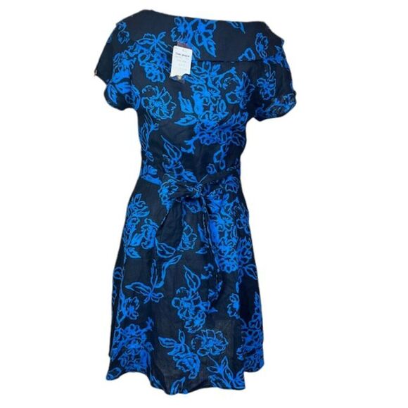 NWT Free People Linen "A Thing Called Love" Dress Blue Combo Mini Floral Size 8 - Picture 5 of 13